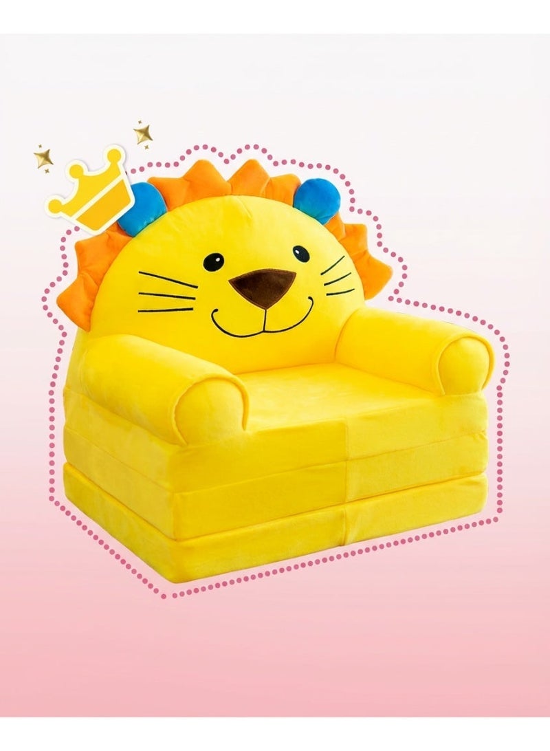 سرير أريكة أطفال قابل للطي وممتد بتصميم أسد - كرسي أطفال كرتوني 2 في 1 وسجادة قيلولة للحضانة - كرسي استرخاء ناعم ومريح من القطيفة للأطفال للمنزل والروضة - Image 3